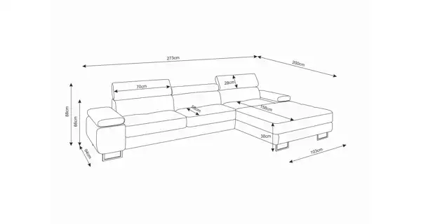 Rohová sedačka LAING MINI, pravá, světle šedá/bílá