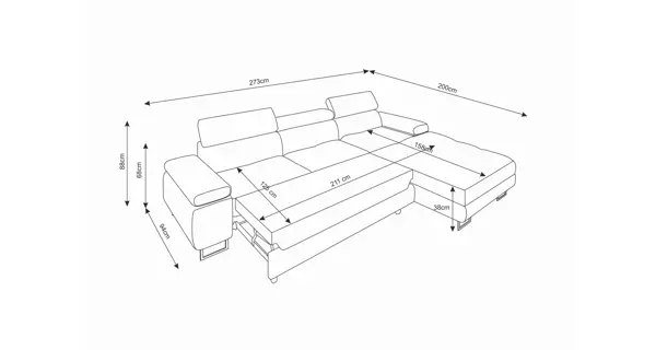 Rohová sedačka LAING MINI, pravá, světle šedá/černá