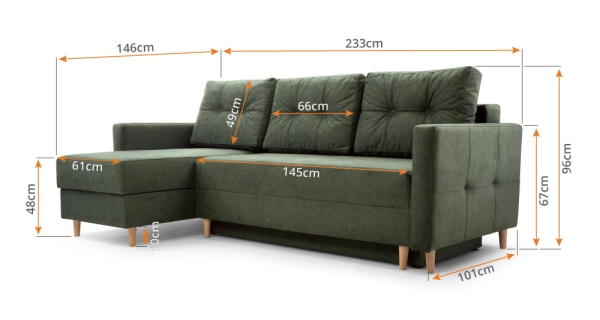 Rohová sedačka LALITA, zelená, pravá