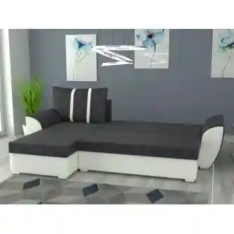 Rohová sedačka LEDEN univerzální, šedá látka/černá ekokůže