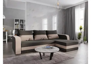 Rohová sedačka LEFHET BIS, hnědá látka/béžová látka