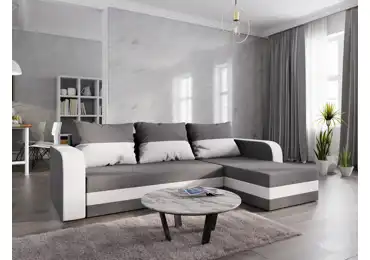 Rohová sedačka LEFHET BIS, šedá látka/bílá látka