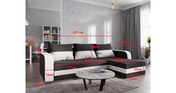 Rohová sedačka LEFHET BIS, šedá látka/černá látka