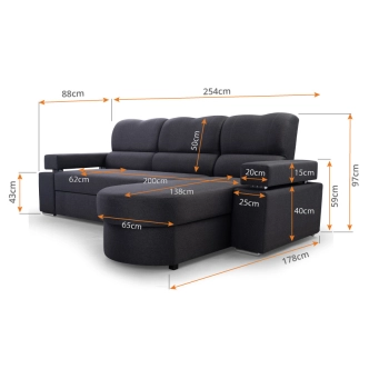 Rohová sedačka MAKANI, tmavě šedá/světle šedá, levá