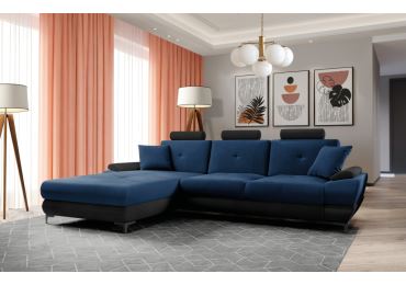 Rohová sedačka NEJBY PREMIUM YLARIS s úložným prostorem, levá, modrá látka/černá ekokůže