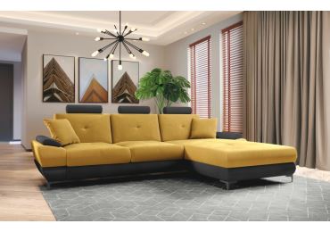 Rohová sedačka NEJBY PREMIUM YLARIS s úložným prostorem, pravá, hořčicová látka/černá ekokůže