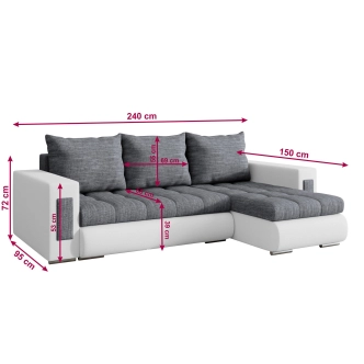 Rohová sedačka OROSTA, šedá látka/černá ekokůže