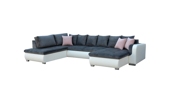 Rohová sedačka PARDUS levá, šedá látka/bílá ekokůže