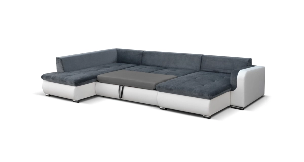 Rohová sedačka PARDUS levá, šedá látka/bílá ekokůže