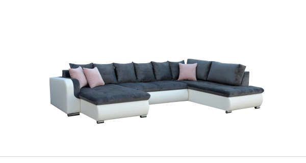 Rohová sedačka PARDUS pravá, šedá látka/bílá ekokůže