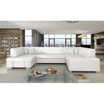 Rohová sedačka PRIETO U 20, levá, bílá ekokůže