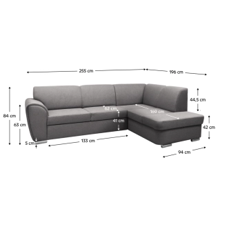 Rohová sedačka SALIDA, pravá, šedá