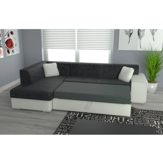 Rohová sedačka SAVAGE levá, šedá látka/černá ekokůže