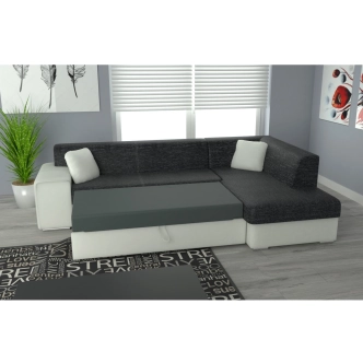 Rohová sedačka SAVAGE pravá, černá látka/černá ekokůže