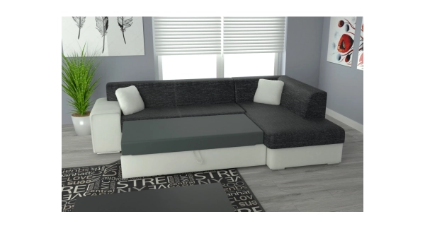Rohová sedačka SAVAGE pravá, černá látka/černá ekokůže