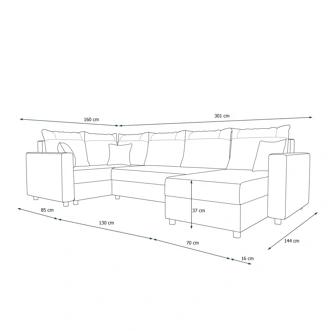 Rohová sedačka SKIPPY LONG, levá, černá/modrá