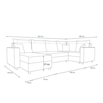 Rohová sedačka SKIPPY LONG, pravá, černá/modrá
