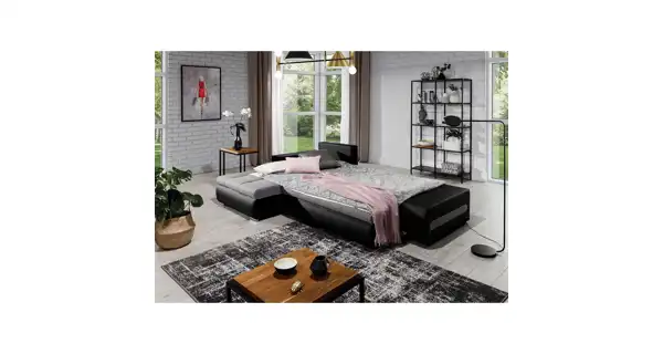 Rohová sedačka SONOYA 08, levá, tmavě šedá látka/bílá ekokůže