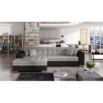 Rohová sedačka STRINA, levá, šedá látka/černá ekokůže