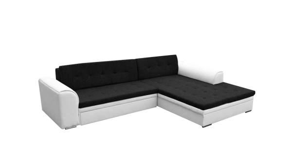 Rohová sedačka STRINA, pravá, černá látka/bílá ekokůže