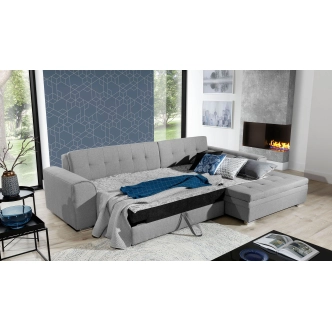 Rohová sedačka STRINA, pravá, černá látka/bílá ekokůže