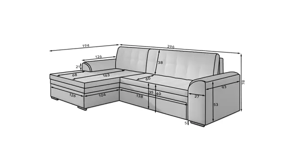 Rohová sedačka STRINA, pravá, černá látka/bílá ekokůže