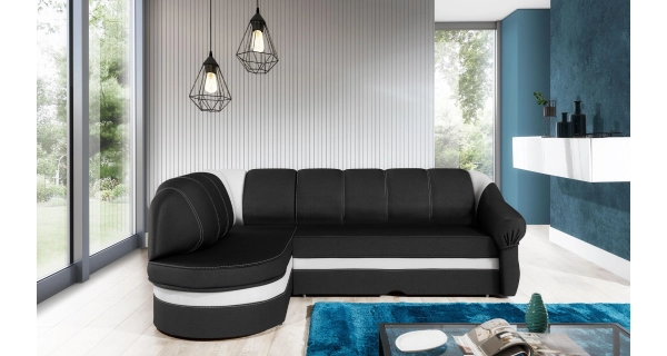 Rohová sedačka TONIL, levá, černá látka/bílá ekokůže