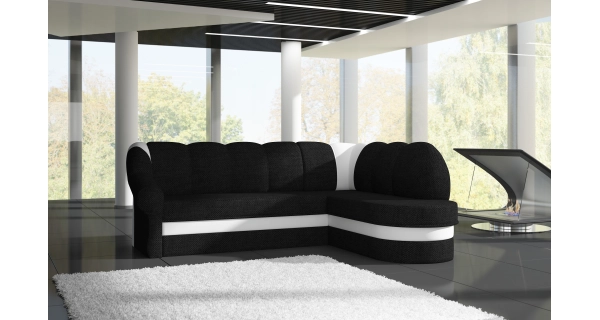 Rohová sedačka TONIL, pravá, černá látka/bílá ekokůže