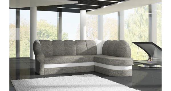 Rohová sedačka TONIL, pravá, šedá látka/bílá ekokůže