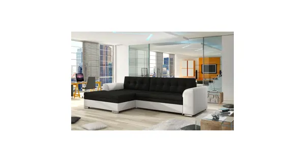 Rohová sedačka UNTITO, levá, černá látka/bílá ekokůže