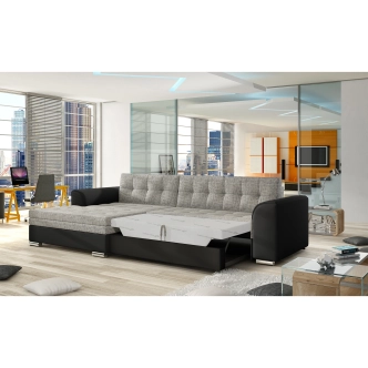 Rohová sedačka UNTITO, levá, šedá látka/černá ekokůže