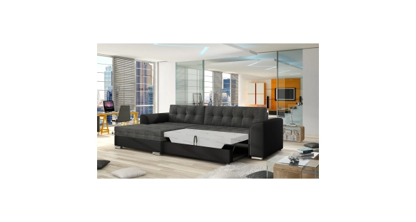 Rohová sedačka UNTITO, levá, tmavě šedá látka/černá ekokůže