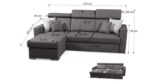 Rohová sedačka VALLEY, šedá látka