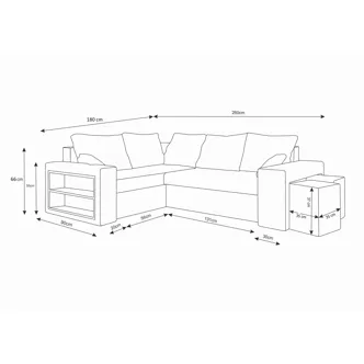 Rohová sedačka VEJR s knihovnou a taburety, levá, černá/bílá