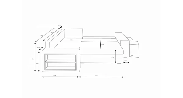 Rohová sedačka VEJR s knihovnou a taburety, levá, černá/červená