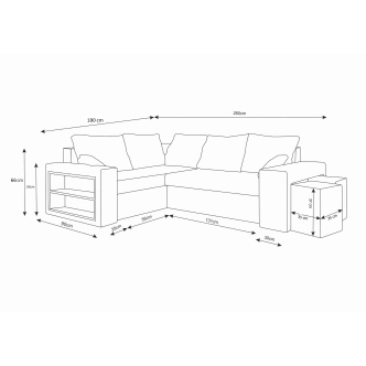Rohová sedačka VEJR s knihovnou a taburety, levá, šedá/černá