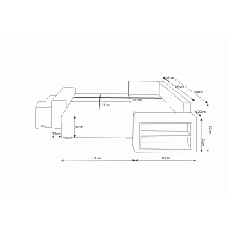Rohová sedačka VEJR s knihovnou a taburety, pravá, černá/červená
