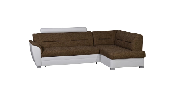 Rohová sedačka WILUNA se záhlavníkem, pravá, látka hnědá/bílá ekokůže