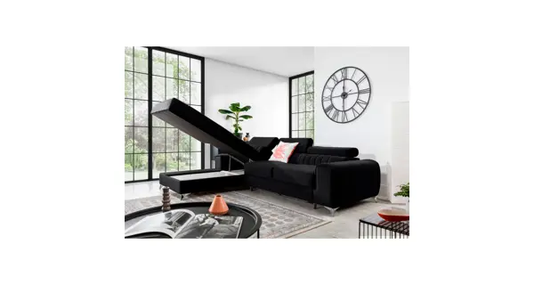 Rohová sedačka ZYP ve tvaru L, černá látka, levá