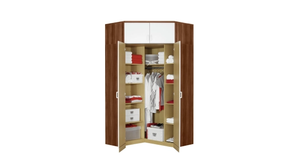 Rohová skříň BUANG, ořech/bílá