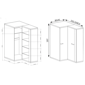 Rohová skříň IPPOLITO, dub hickory