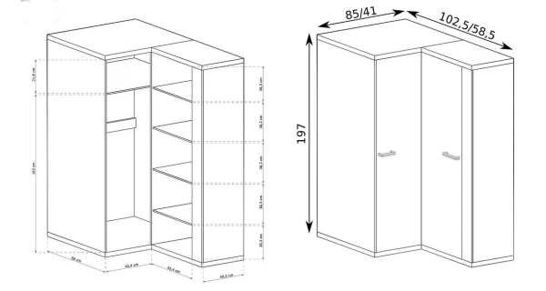Rohová skříň IPPOLITO, dub hickory
