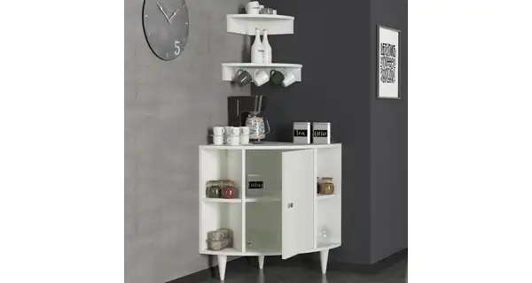 Rohová skříňka s policemi ROSALYN, bílá