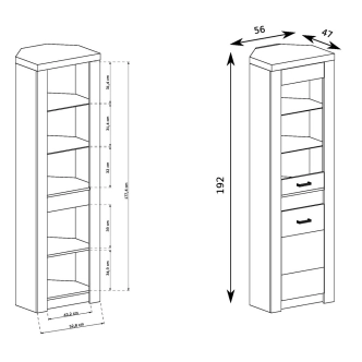 Rohová vitrína SWED S23, pravá, jasan bílý
