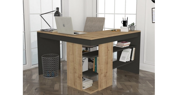 Rohový psací stůl ABSOLUTE, levý, sapphire/antracit