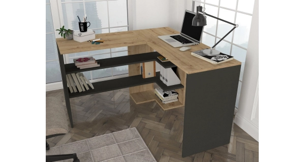 Rohový psací stůl ABSOLUTE, levý, sapphire/antracit