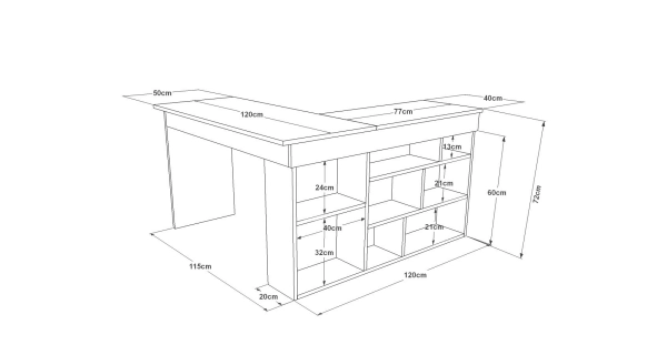 Rohový psací stůl ANTIGO, levý, atlantská borovice/bílá