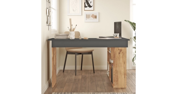 Rohový psací stůl ANTIGO, levý, atlantská borovice/černá