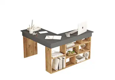 Rohový psací stůl ANTIGO, levý, atlantská borovice/černá