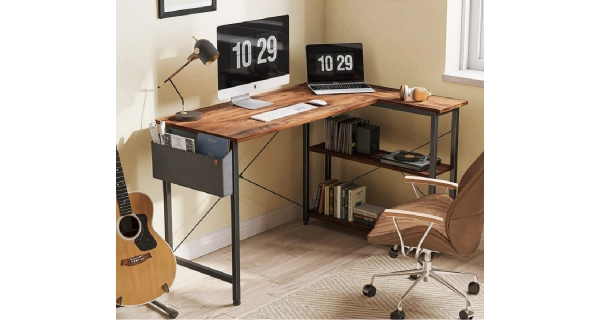 Rohový psací stůl CARALLUMA s přihrádkou, pravý, dub artisan/černá